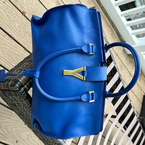 SAINT LAURENT Sapphire Blue Leather Medium Y Cabas Bag.  Good/Fair condition.